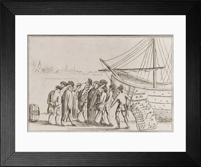 Framed Print : Forced emigration to the colony of Georgia in North America of debt ridden English lords, esquires, and attorneys, who were sentenced to transportation to Georgia