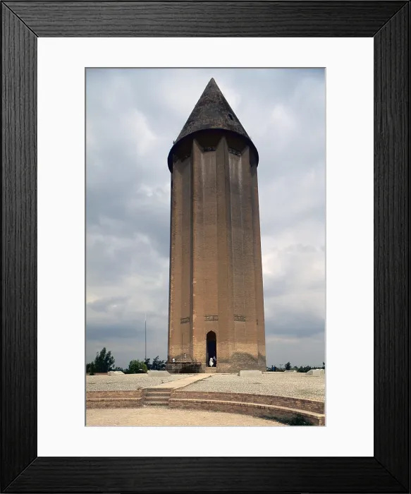 Framed Print : Gunbad-i Qabus Tower, 1006-1007, 2th Century, brickwork, 72 m - Whole artwork view Framed Print : Gunbad-i Qabus Tower, 1006-1007, 2th Century, brickwork, 72 m - Whole artwork view