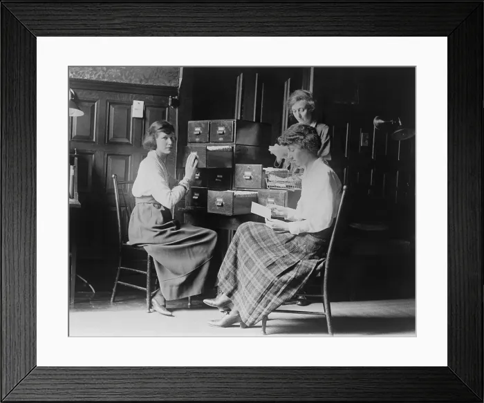 Framed Print : Three young women at the headquarters of the National Woman's Party in Washington, D.C. c. 1917-1921