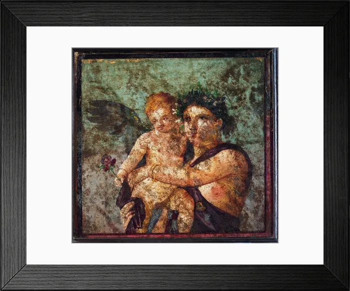 Framed Print : Maenad and Cupid, by unknown artist, 35-45, 1st Century A.D. ripped fresco, 45 x 45 cm - Italy, Campania, Naples, National Archaeological Museum, Room LXXI, inv. 110691 Framed Print : Maenad and Cupid, by unknown artist, 35-45, 1st Century A.D. ripped fresco, 45 x 45 cm - Italy, Campania, Naples, National Archaeological Museum, Room LXXI, inv. 110691