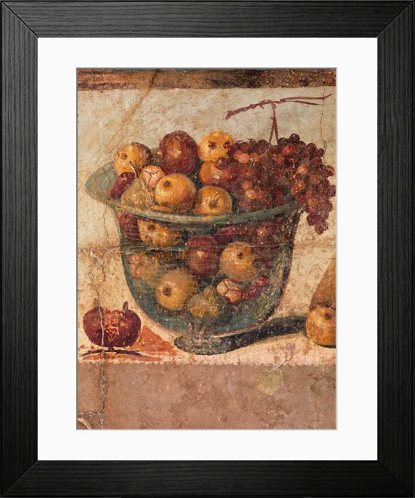 Framed Print : Still Lifes, by unknown artist, 62-79, 1st Century A.D. ripped fresco, 100 x 234 cm - Italy, Campania, Naples, National Archaeological Museum, Room LXXIV, inv. 8611. Detail Framed Print : Still Lifes, by unknown artist, 62-79, 1st Century A.D. ripped fresco, 100 x 234 cm - Italy, Campania, Naples, National Archaeological Museum, Room LXXIV, inv. 8611. Detail