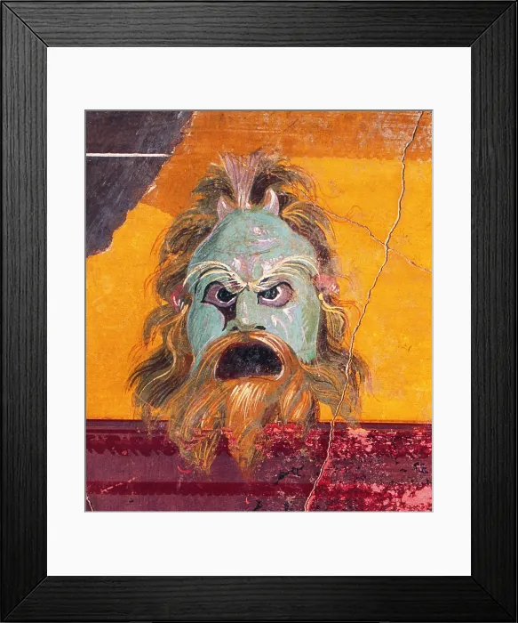 Framed Print : Partition Wall with Mask and, by unknown artist, 40-30, 1st Century B.C. ripped fresco, 118 x 60 cm - Italy, Campania, Naples, National Archaeological Museum, Room LXIX, inv Framed Print : Partition Wall with Mask and, by unknown artist, 40-30, 1st Century B.C. ripped fresco, 118 x 60 cm - Italy, Campania, Naples, National Archaeological Museum, Room LXIX, inv