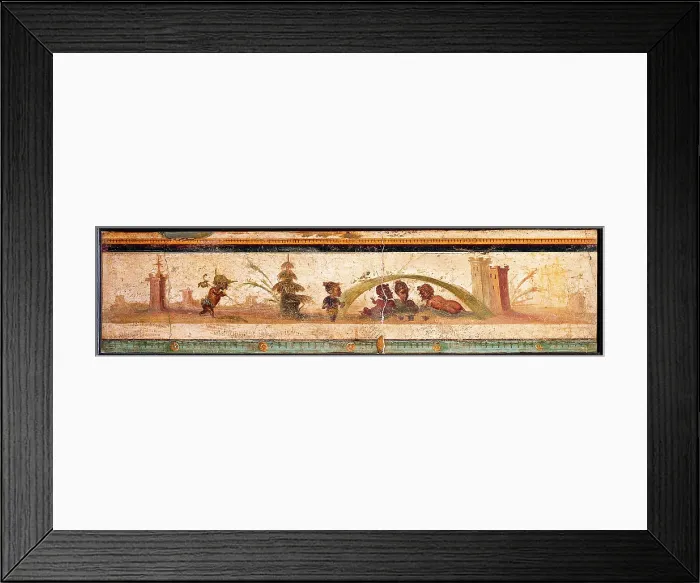 Framed Print : Badge with Pygmei, by unknown artist, 10-37, 1st Century A.D. ripped fresco, 28 x 95 cm - Italy, Campania, Naples, National Archaeological Museum, Room LXXVII, inv. 9099 Framed Print : Badge with Pygmei, by unknown artist, 10-37, 1st Century A.D. ripped fresco, 28 x 95 cm - Italy, Campania, Naples, National Archaeological Museum, Room LXXVII, inv. 9099