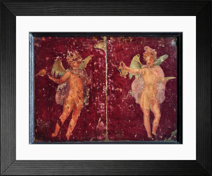 Framed Print : Cupids, by unknown artist, 54-69, 1st Century A.D. ripped fresco, 27 x 37 cm - Italy, Campania, Naples, National Archaeological Museum, Room LXXVII, inv. 9222