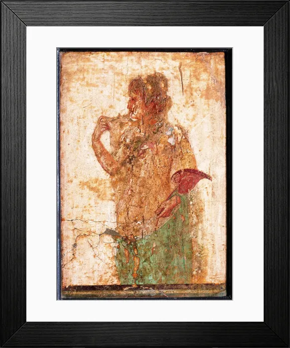 Framed Print : Woman with Flabellum, by unknown artist, 54-69, 1st Century A.D. ripped fresco, 44 x 30 cm - Italy, Campania, Naples, National Archaeological Museum, Room LXXVII, inv. 8933