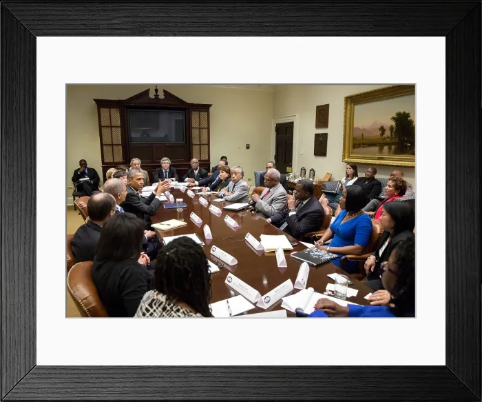 Framed Print : President Barack Obama with civil rights leaders at the White House. July 29, 2013