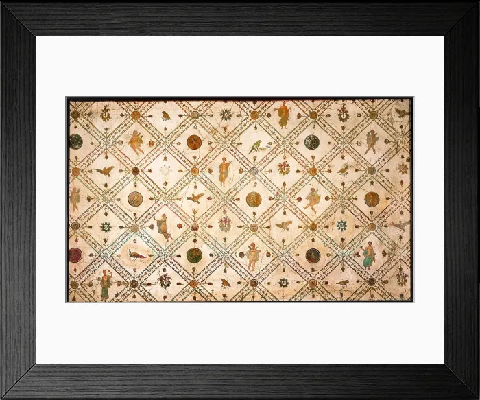Framed Print : Carpet Wall, by unknown artist, 54-69, 1st Century A.D. ripped fresco, 107 x 183 cm - Italy, Campania, Naples, National Archaeological Museum, Room LXXVII, inv. 9661