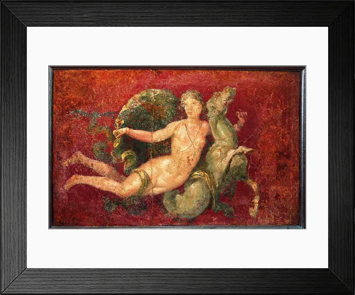 Framed Print : Nereid on a Sea Horse, by unknown artist, 54-68, 1st Century A.D. ripped fresco, 62 x 92 cm - Italy, Campania, Naples, National Archaeological Museum, Room LXXVII, inv. 8870