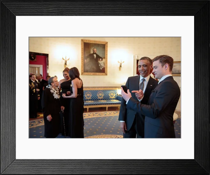 Framed Print : At left, First Lady Michelle Obama talks with Queen Latifah and her grandmother, Katherine Viola Bray