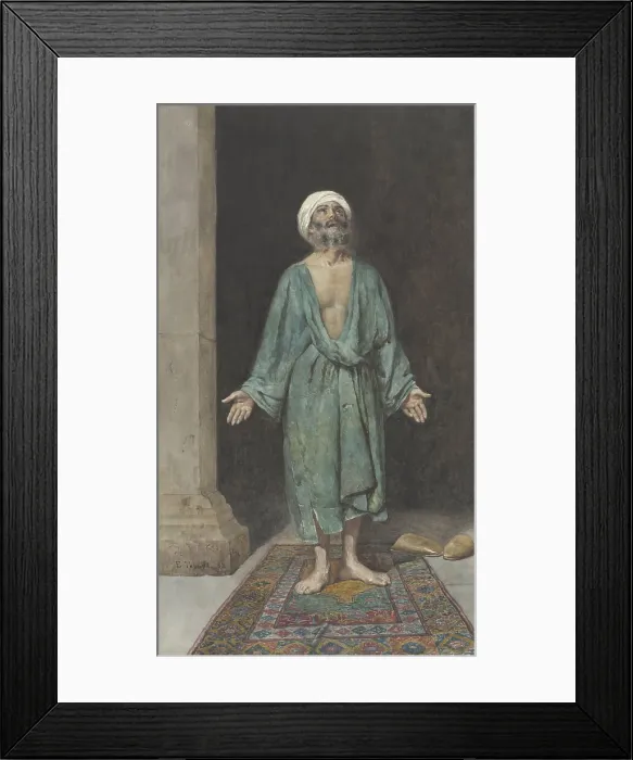 Framed Print : Praying Muslim, by Enrico Tarenghi, 1882, Italian watercolor painting (BSLOC_2016_2_189)