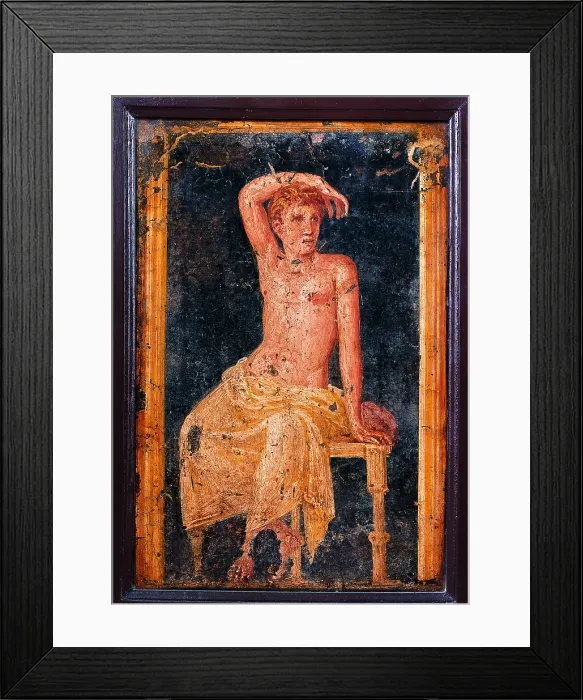 Framed Print : Young Man Sitting, by unknown artist, 54-69, 1st Century A.D. ripped fresco, 50 x 33 cm - Italy, Campania, Naples, National Archaeological Museum, Room LXXVII, inv. 9093