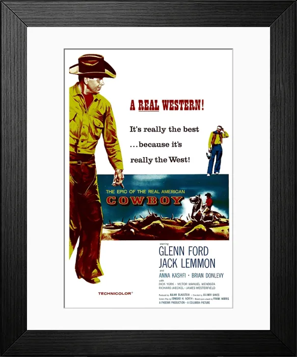 Framed Print : COWBOY, US poster, from left: Glenn Ford, Jack Lemmon, 1958 Framed Print : COWBOY, US poster, from left: Glenn Ford, Jack Lemmon, 1958