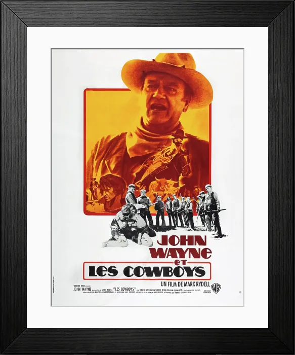 Framed Print : THE COWBOYS, (aka LES COWBOYS), French poster art, John Wayne, (center). 1972