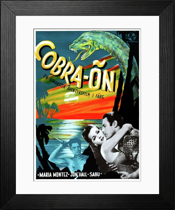 Framed Print : COBRA WOMAN (aka COBRA-ON), Sabu, Maria Montez, Jon Hall, (Swedish poster art), 1944