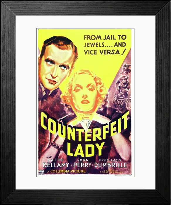 Framed Print : COUNTERFEIT LADY, US poster art, from left: Ralph Bellamy, Joan Perry, 1936 Framed Print : COUNTERFEIT LADY, US poster art, from left: Ralph Bellamy, Joan Perry, 1936