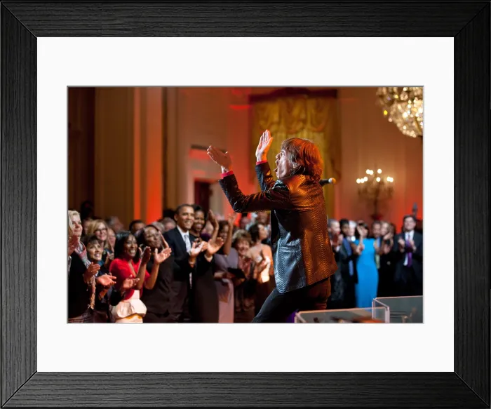 Framed Print : Mick Jagger performs I Can't Turn You Loose in the East Room of the White House, Feb. 21, 2012