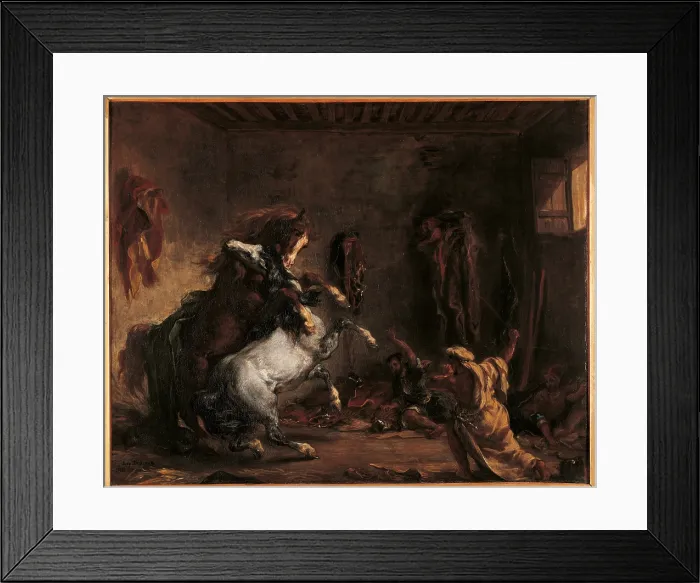 Framed Print : Arab Horses Fighting in a Stable, by Eugne Delacroix, 1860, 19th Century, oil on canvas, cm 64, 5 x 81 - France, Ile de France, Paris, Muse dOrsay