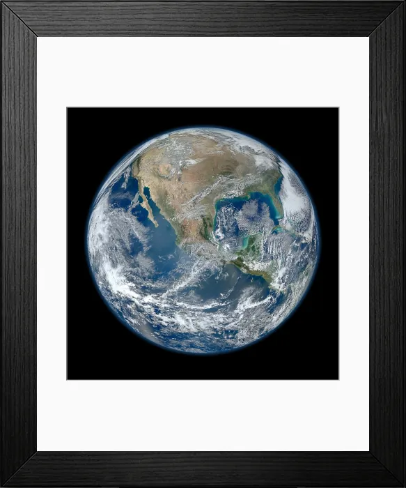 Framed Print : Image of the Earth taken from NASA's Earth observing satellite, Suomi NPP. It is a composite image of the Earth's surface. January 4, 2012