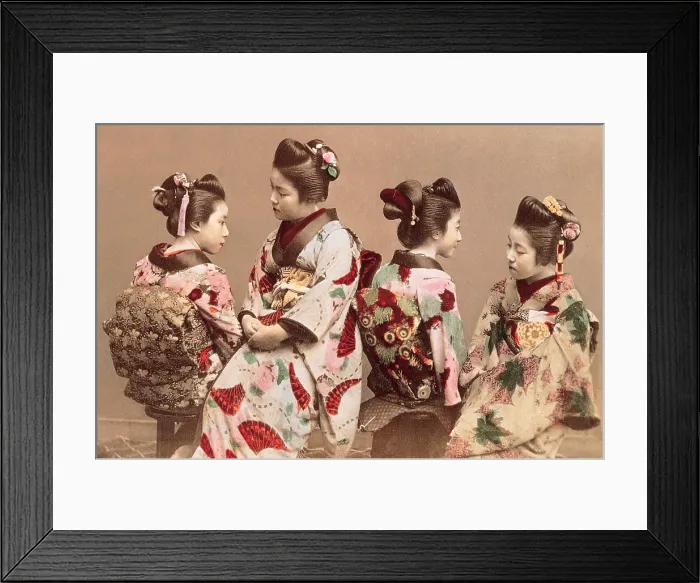 Framed Print : atelier Beato Felice, Japanese Girls in Traditional Dresses, 1863 - 1877, 19th Century, Unknow, Italy, Lombardy, Milan, Brera Art Gallery