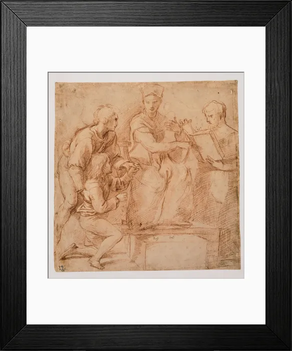 Framed Print : Sanzio Raffaello, Study for a Group of Four Figures for a Holy Conversation, 1483 - 1520, 15th Century, red and black pencil and paper, Italy, Tuscany, Florence, Uffizi Gallery