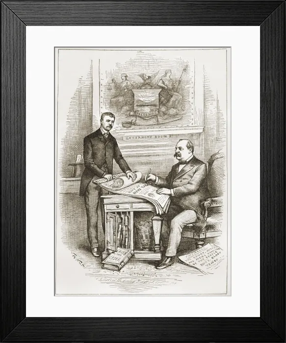 Framed Print : REFORM WITHOUT BLOODSHED. GOVERNOR CLEVELAND AND THEODORE ROOSEVELT AT THEIR GOOD WORK Framed Print : REFORM WITHOUT BLOODSHED. GOVERNOR CLEVELAND AND THEODORE ROOSEVELT AT THEIR GOOD WORK