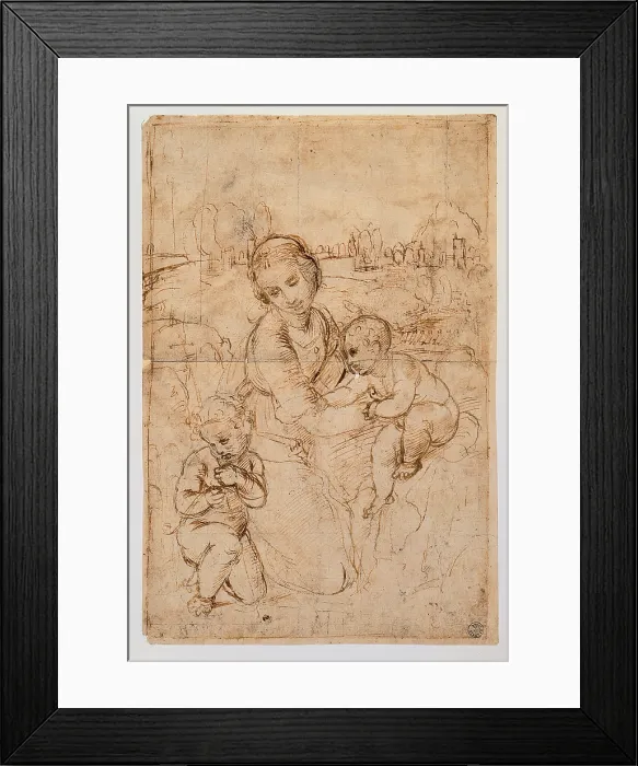Framed Print : Sanzio Raffaello, Madonna and Child with the Young St John, 1483 - 1520, 15th Century, black pencil, paper, Italy, Tuscany, Florence, Uffizi Gallery, Drawings and Prints Cabinet