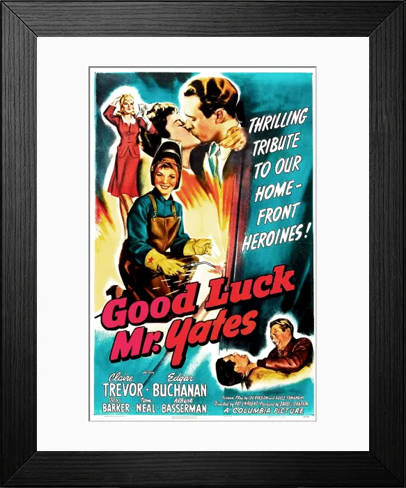 Framed Print : GOOD LUCK, MR. YATES, US poster, Claire Trevor (center), Claire Trevor, Jess Barker (top kissing), 1943
