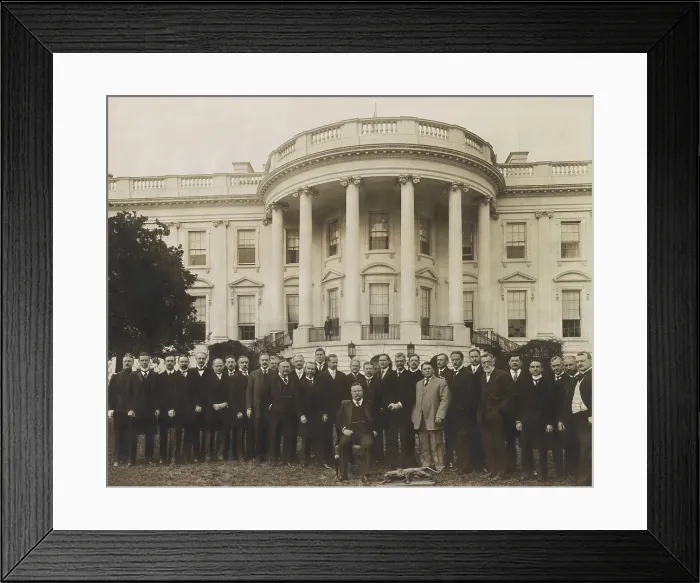 Framed Print : President Theodore Roosevelt with his Tennis Cabinet, March 1, 1909. At a farewell event the group presented TR a bronze statue of crouching cougar by Alexander P. Proctor Framed Print : President Theodore Roosevelt with his Tennis Cabinet, March 1, 1909. At a farewell event the group presented TR a bronze statue of crouching cougar by Alexander P. Proctor