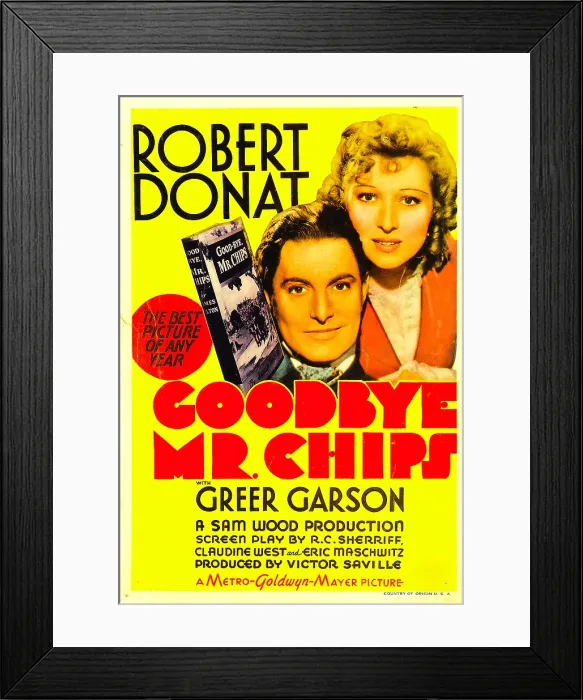 Framed Print : GOODBYE, MR. CHIPS, from left: Robert Donat, Greer Garson on midget window card, 1939 Framed Print : GOODBYE, MR. CHIPS, from left: Robert Donat, Greer Garson on midget window card, 1939