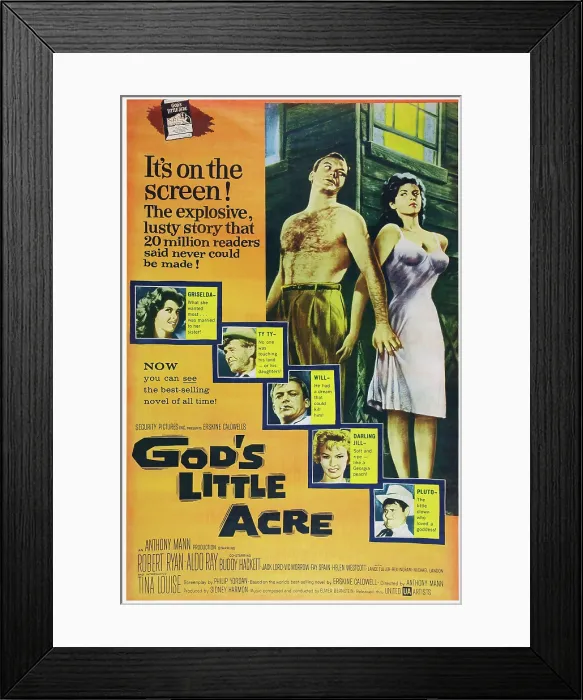 Framed Print : GOD'S LITTLE ACRE, US poster, top from left: Aldo Ray, Tina Louise, left from top: Tina Louise, Robert Ryan, Aldo Ray, Fay Spain, Buddy Hackett, 1958