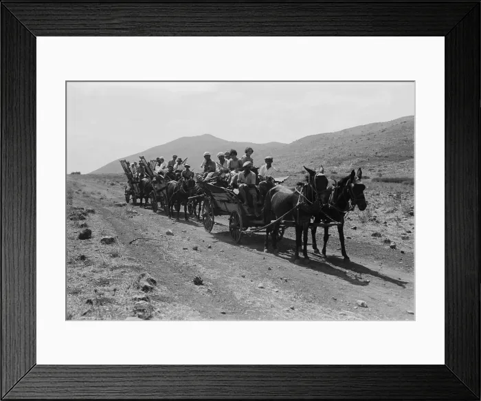 Framed Print : Jewish settlers arriving to establish an communal agricultural settlement, a kibbutz, in Palestine in the 1920s Framed Print : Jewish settlers arriving to establish an communal agricultural settlement, a kibbutz, in Palestine in the 1920s