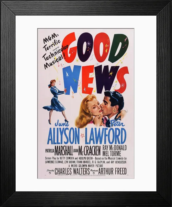 Framed Print : GOOD NEWS, US poster, kissing from left: June Allyson, Peter Lawford, 1947 Framed Print : GOOD NEWS, US poster, kissing from left: June Allyson, Peter Lawford, 1947