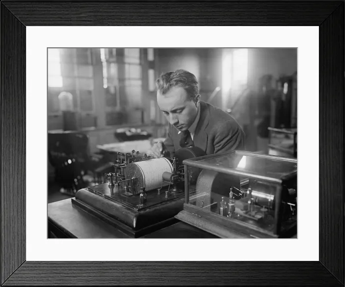 Framed Print : U.S. Weather Bureau Meteorologist at a meteorograph to determine wind speeds, 1924 (BSLOC_2016_10_29)