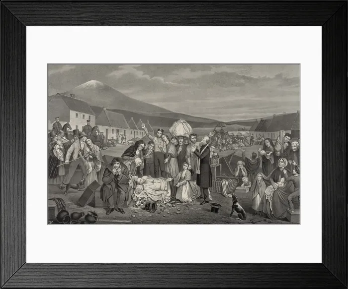 Framed Print : THE EVICTION: A SCENE FROM LIFE IN IRELAND. 1871 American print shows a community of tenant farmers with their belongings being forcibly evicted from their homes Framed Print : THE EVICTION: A SCENE FROM LIFE IN IRELAND. 1871 American print shows a community of tenant farmers with their belongings being forcibly evicted from their homes