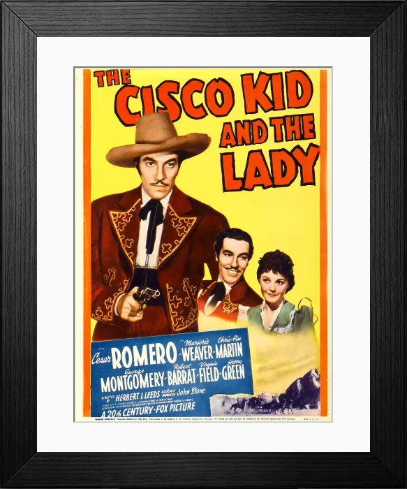 Framed Print : THE CISCO KID AND THE LADY, from left: Cesar Romero, Marjorie Weaver on midget window card, 1939 Framed Print : THE CISCO KID AND THE LADY, from left: Cesar Romero, Marjorie Weaver on midget window card, 1939