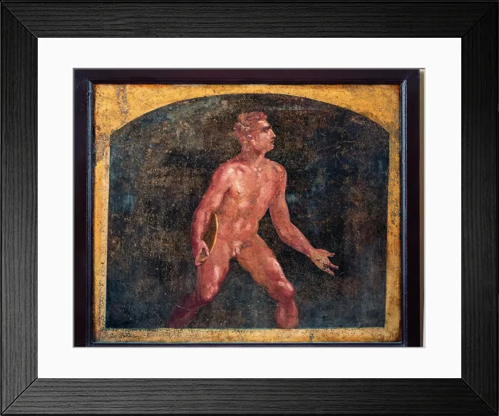 Framed Print : Discobolus, by unknown artist, 54-68, 1st Century A.D. ripped fresco, 57 x 68 cm - Italy, Campania, Naples, National Archaeological Museum, Room LXXVII, inv. 9053 Framed Print : Discobolus, by unknown artist, 54-68, 1st Century A.D. ripped fresco, 57 x 68 cm - Italy, Campania, Naples, National Archaeological Museum, Room LXXVII, inv. 9053