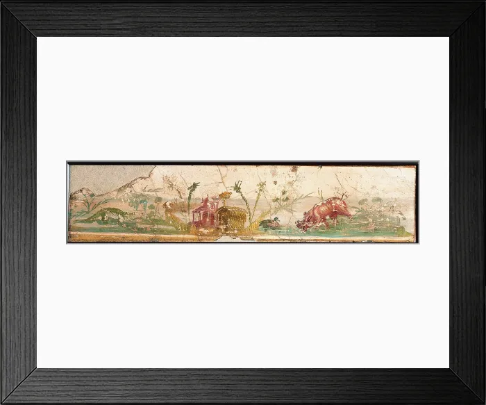 Framed Print : Nile Landscape, by unknown artist, 30-35, 1st Century A.D. ripped fresco, 38 x 143 cm - Italy, Campania, Naples, National Archaeological Museum, Room LXXIV, inv. 8561