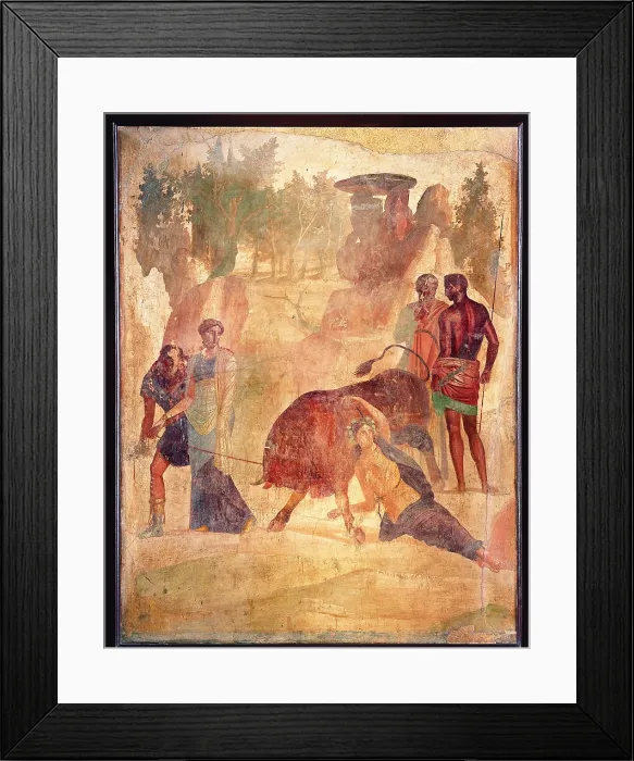 Framed Print : Punishment of Dirce, by unknown artist, c 40, 1st Century A.D. ripped fresco, 140 x 110 cm - Italy, Campania, Naples, National Archaeological Museum, Room LXXI, inv. 9042