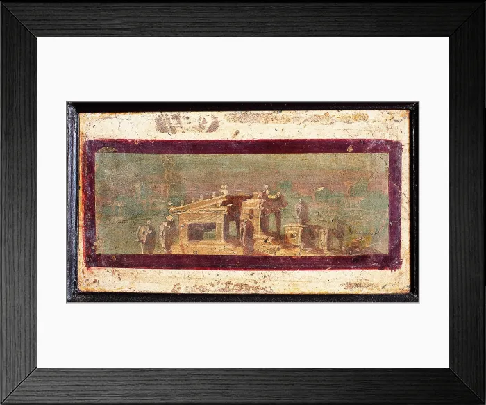 Framed Print : Architectural Landscape, by unknown artist, 45-79, 1st Century A.D. ripped fresco, 15 x 29 cm - Italy, Campania, Naples, National Archaeological Museum, Room LXXIV, inv. 9494