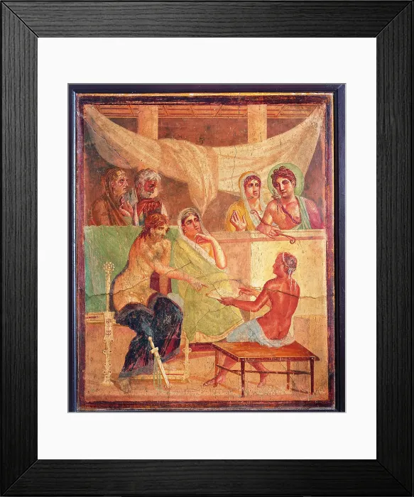 Framed Print : Alcestis and Admetus, by unknown artist, 50-79, 1st Century A.D. ripped fresco, 106 x 86, 5 cm - Italy, Campania, Naples, National Archaeological Museum, Room LXXIII, inv. 9026