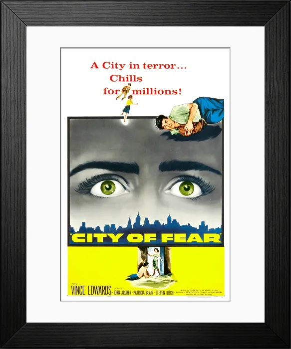 Framed Print : CITY OF FEAR, US poster, Vince Edwards (top right), 1959