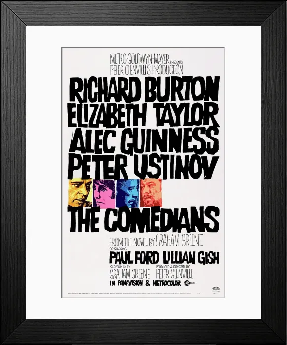 Framed Print : THE COMEDIANS, US poster art, from left: Richard Burton, Elizabeth Taylor, Alex Guinness, Peter Ustinov, 1967 Framed Print : THE COMEDIANS, US poster art, from left: Richard Burton, Elizabeth Taylor, Alex Guinness, Peter Ustinov, 1967
