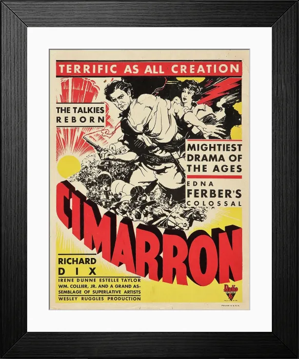 Framed Print : CIMARRON, from left: Richard Dix, Irene Dunne on window card, 1931