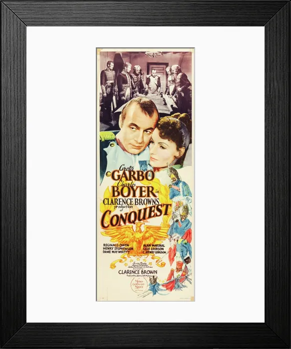 Framed Print : CONQUEST, l-r: Charles Boyer (as Napoleon Bonaparte), Greta Garbo on US insert poster, 1937 Framed Print : CONQUEST, l-r: Charles Boyer (as Napoleon Bonaparte), Greta Garbo on US insert poster, 1937