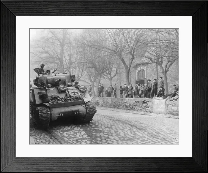 Framed Print : German children watch U.S. Tanks of 87th Division, Third U.S. Army, enter town of Kobern, Germany. March 16, 1945