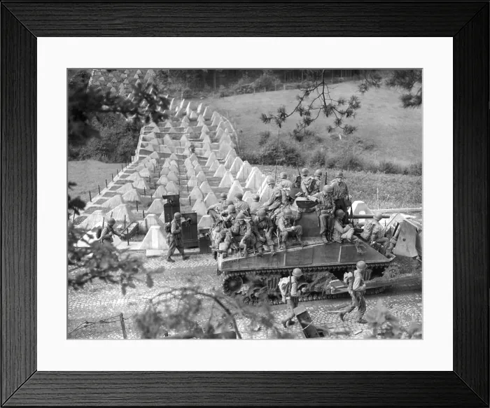 Framed Print : Americans roll through Siegfried Line on a tank dozer near Roetgen, Germany, on Sept. 28, 1944