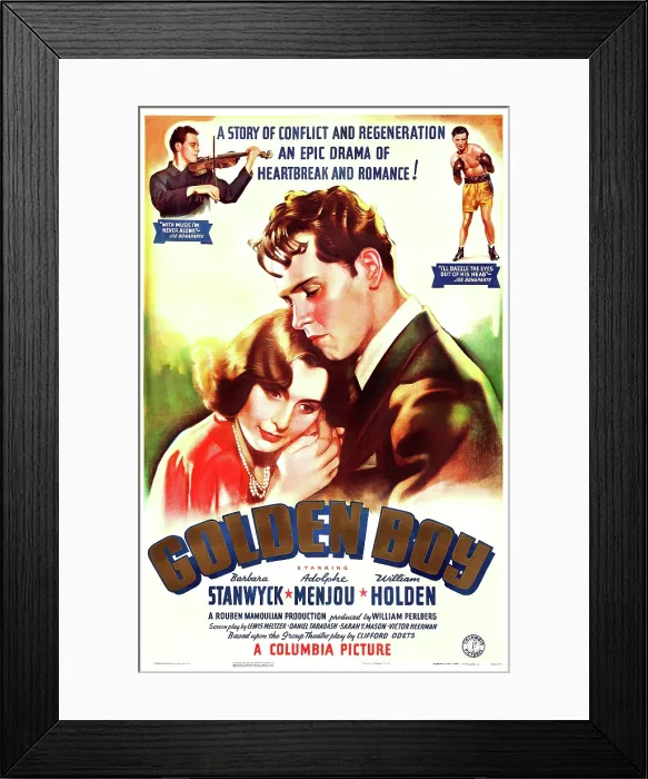 Framed Print : GOLDEN BOY, US poster art, bottom from left: Barbara Stanwyck, William Holden; top from left: William Holden times two, 1939