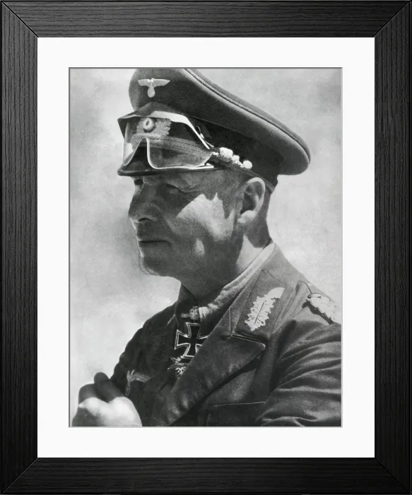 Framed Print : Field Marshal Erwin Rommel in North Africa, Jan. 1942. He wears his Knight's Cross of the Iron Cross with Oak Leaves and Swords. World War 2 (BSLOC_2015_13_64)