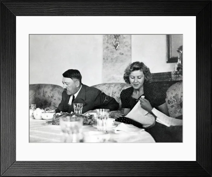 Framed Print : Hitler and Ava Braun at dining table at Berchtesgaden, ca. 1937-1943 Framed Print : Hitler and Ava Braun at dining table at Berchtesgaden, ca. 1937-1943
