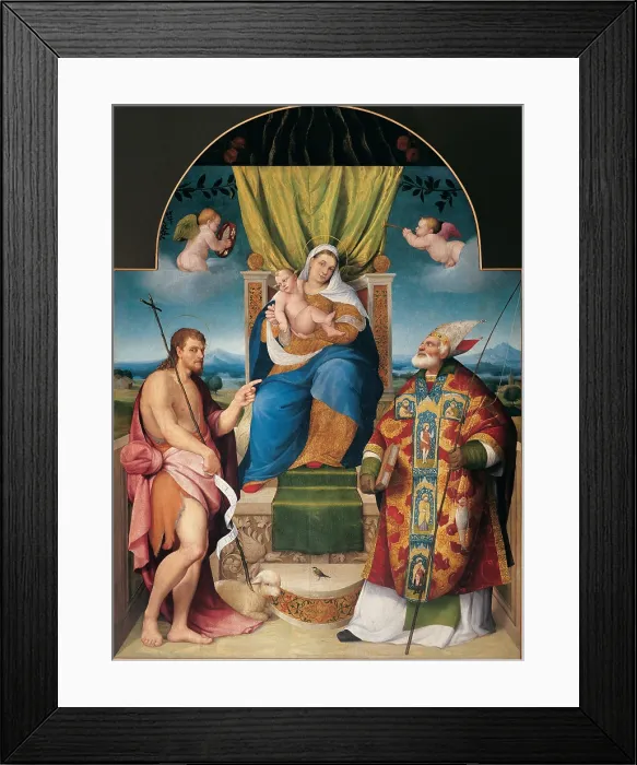 Framed Print : Da Ponte Jacopo know as Bassano, Madonna and Child between Sts John the Baptist and Zeno, 1538, 16th Century, oil on canvas, Italy, Veneto, Borso del Grappa, Treviso